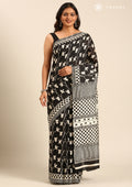 Black X Tussar Printed Art Tussar Matka Silk Saree - Taashi