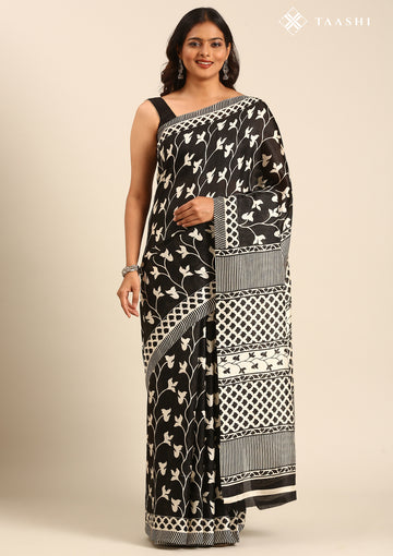 Black X Tussar Printed Art Tussar Matka Silk Saree