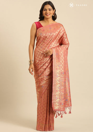 Pastel Dusty Blush Banarasi Silk Weave Saree