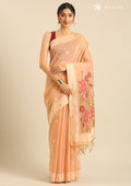 Pastel Peach Woven Butta Linen Saree - Taashi