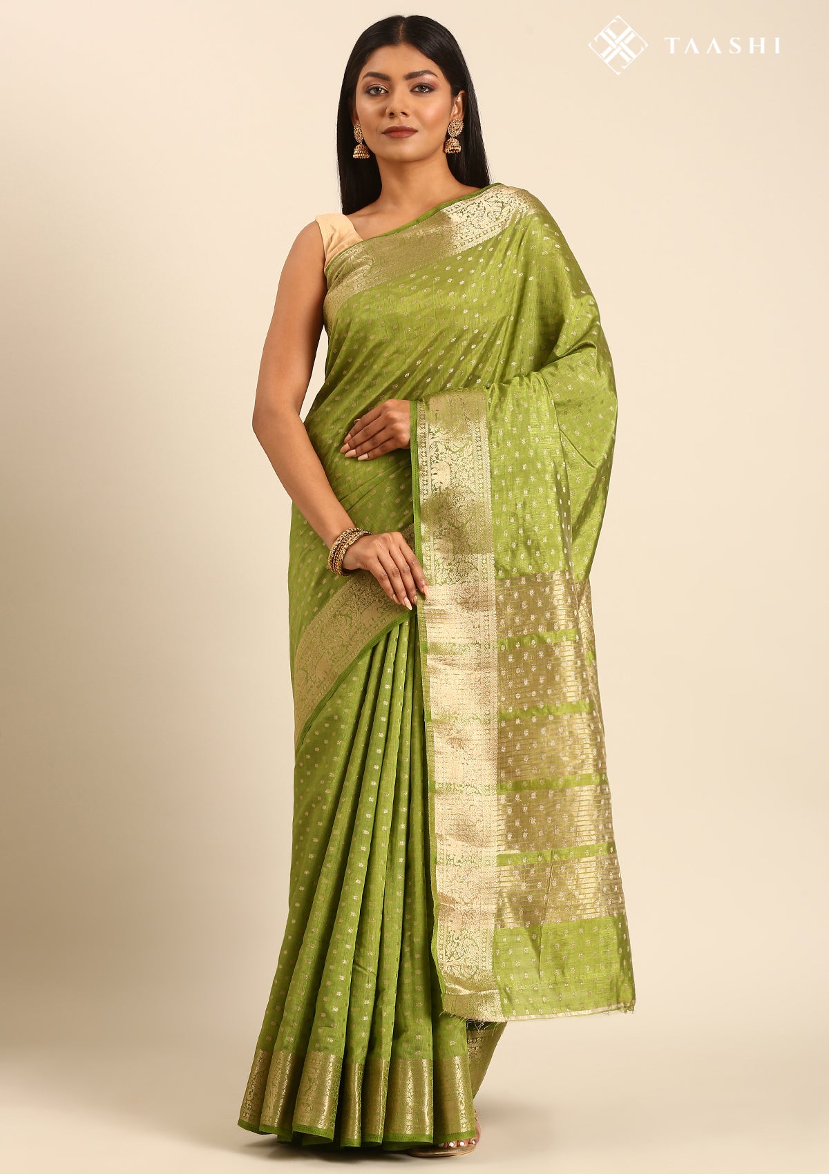 Green Traditional Zari Butta Woven Tussar Saree