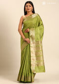 Green Traditional Zari Butta Woven Tussar Saree - Taashi