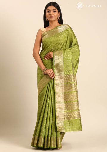 Green Traditional Zari Butta Woven Tussar Saree