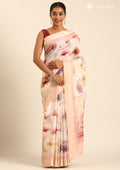 Pastel Beige Watercolor Floral Printed Georgette Saree - Taashi
