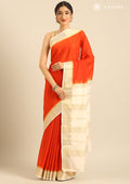 Orange Crepe Saree With Zari Border - Taashi