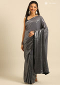Black A/O Sequin EmbroideRed Crepe Saree - Taashi