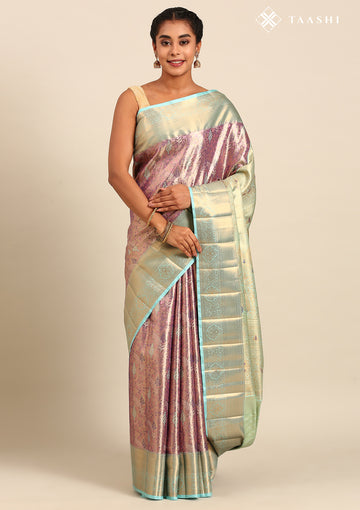 Purple And Turquoise Kanchipuram Saree