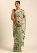 Dusty Green Floral Printed Georgette Saree - Taashi