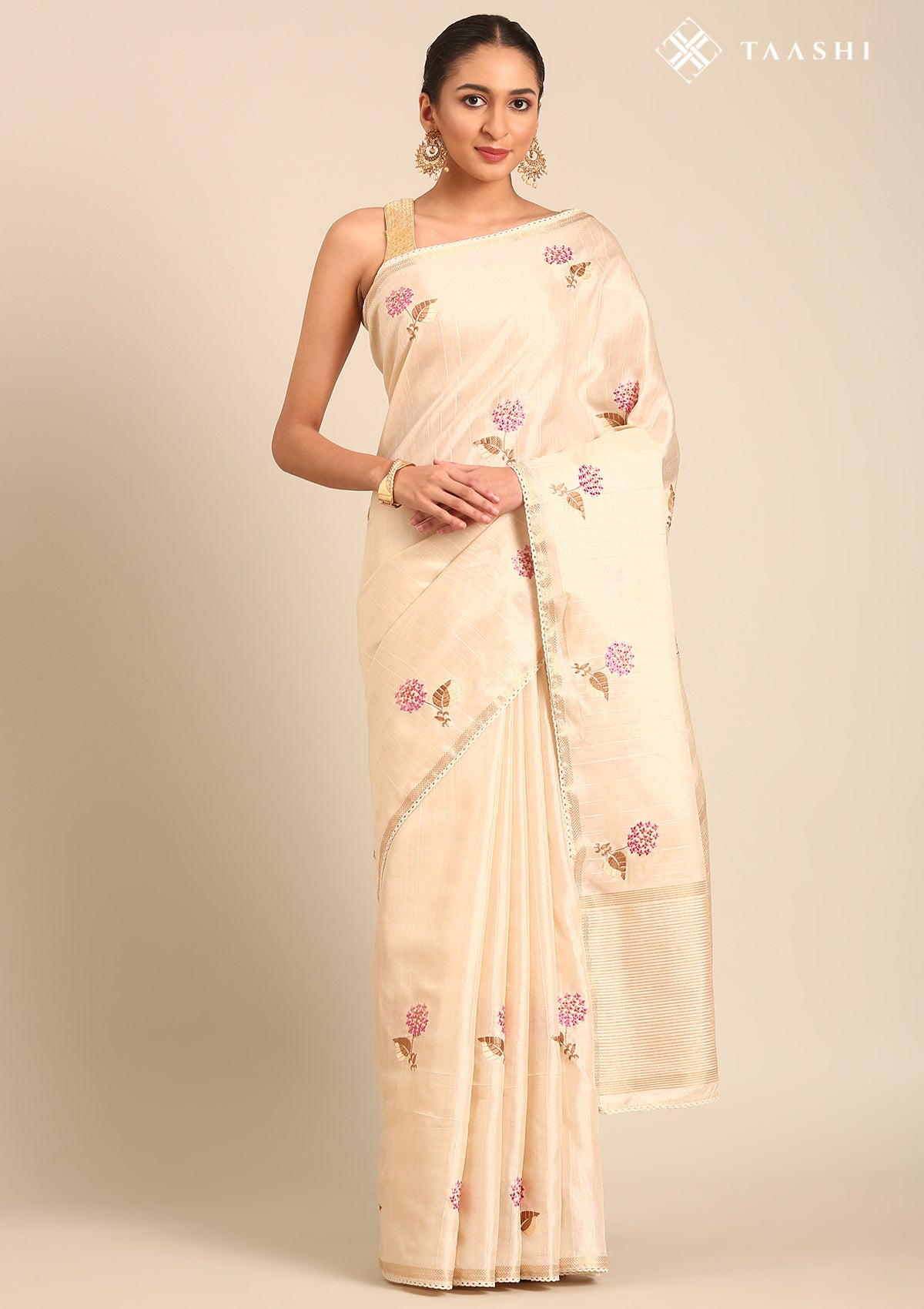 Cream Fancy Embroidery Tussar Saree