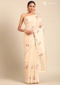 Cream Fancy Embroidery Tussar Saree - Taashi