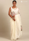 Off White Tissue Contemporary Embroidered Saree