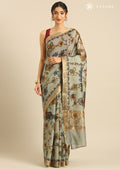 Sage Green Kalamkari Tussar Saree - Taashi