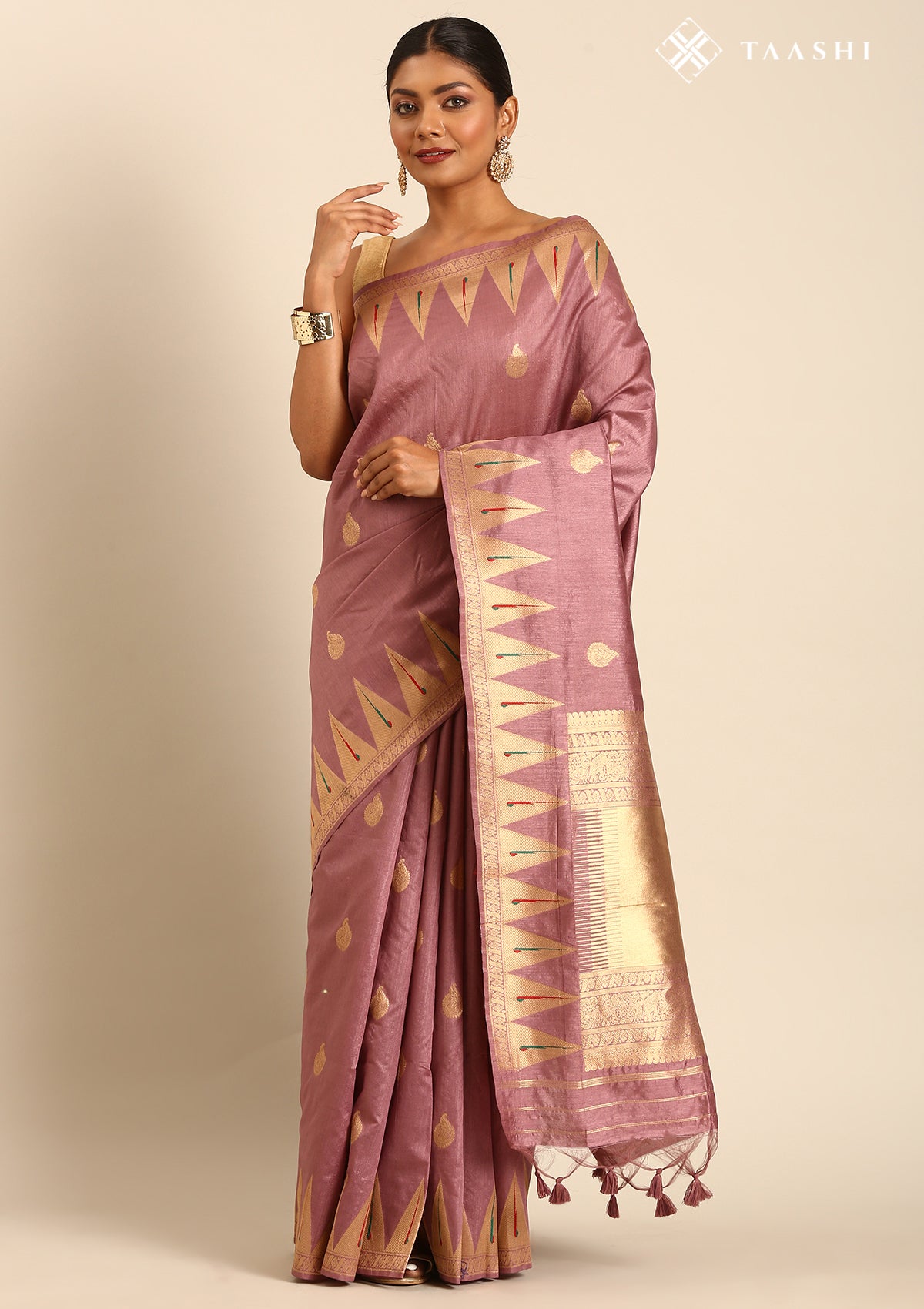 Mauve Traditional Zari Woven Tussar Saree