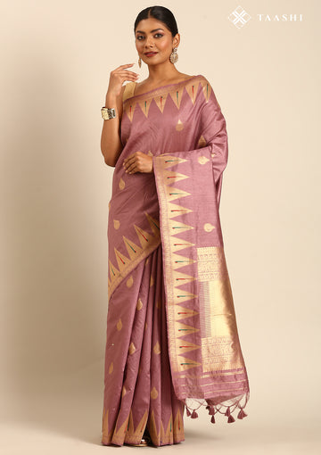 Mauve Traditional Zari Woven Tussar Saree