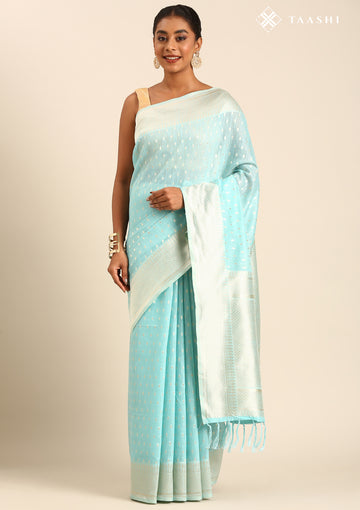 Sky Blue Traditional Pattern Woven Tussar Saree