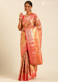 Mauve And Red Jaal And Paisley Pattern Kanchipuram Saree - Taashi