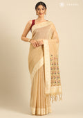 Beige Woven Butta Linen Saree - Taashi