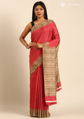 Dusty Pink Temple Border Printed Tussar Saree - Taashi