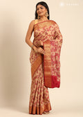 Beige And Maroon Floral Woven Tussar Saree - Taashi