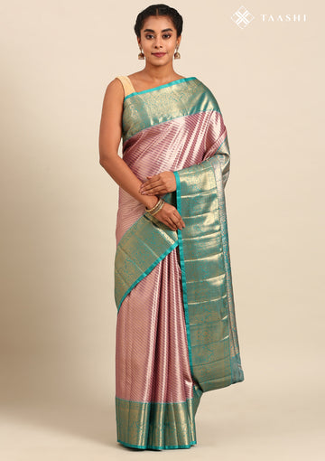 Purple And Teal Color Kanchipuram Saree