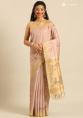 Pastel Brown Floral Woven Tussar Saree - Taashi