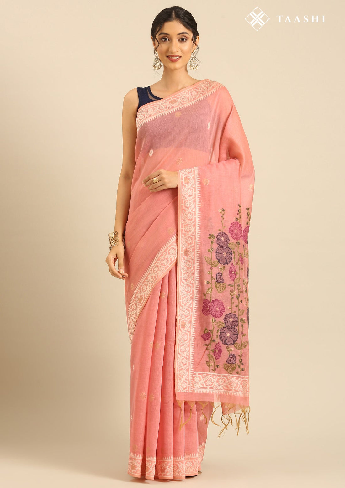 Pastel Pink Linen Woven Saree
