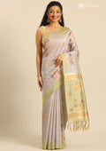 Grey Floral Woven Tussar Saree - Taashi