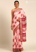 Red Hibiscus Printed Tussar Saree - Taashi