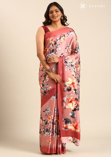 Blush Pink Satin Contemporary Printed Saree