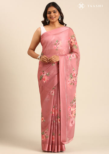 Dusty Pink Floral Digital Printed Georgette Saree