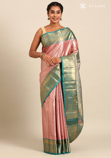 Orange And Teal Kanchipuram Saree