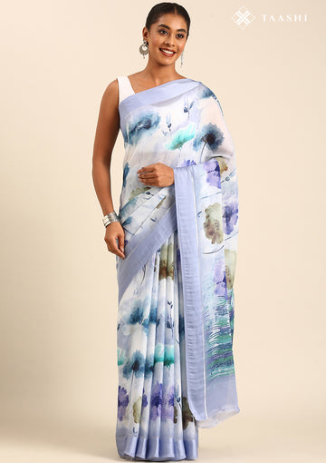 Pastel Mauve Watercolor Floral Printed Georgette Saree