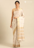 Cream TextuRed Lavender Floral Printed With Foil Butta Work Printed Tussar Saree - Taashi
