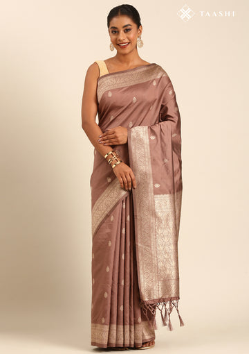 Mocha Mousse Traditional Pattern Woven Tussar Saree