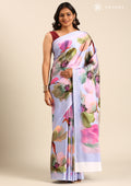 Violet Watercolor Floral Digital Printed Satin Saree - Taashi
