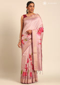 Mauve Floral Printed Tussar Saree - Taashi
