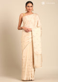 Cream Fancy Embroidery Tussar Saree - Taashi