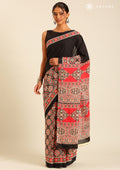 Red And Black Ajrakh Printed Cotton Saree - Taashi