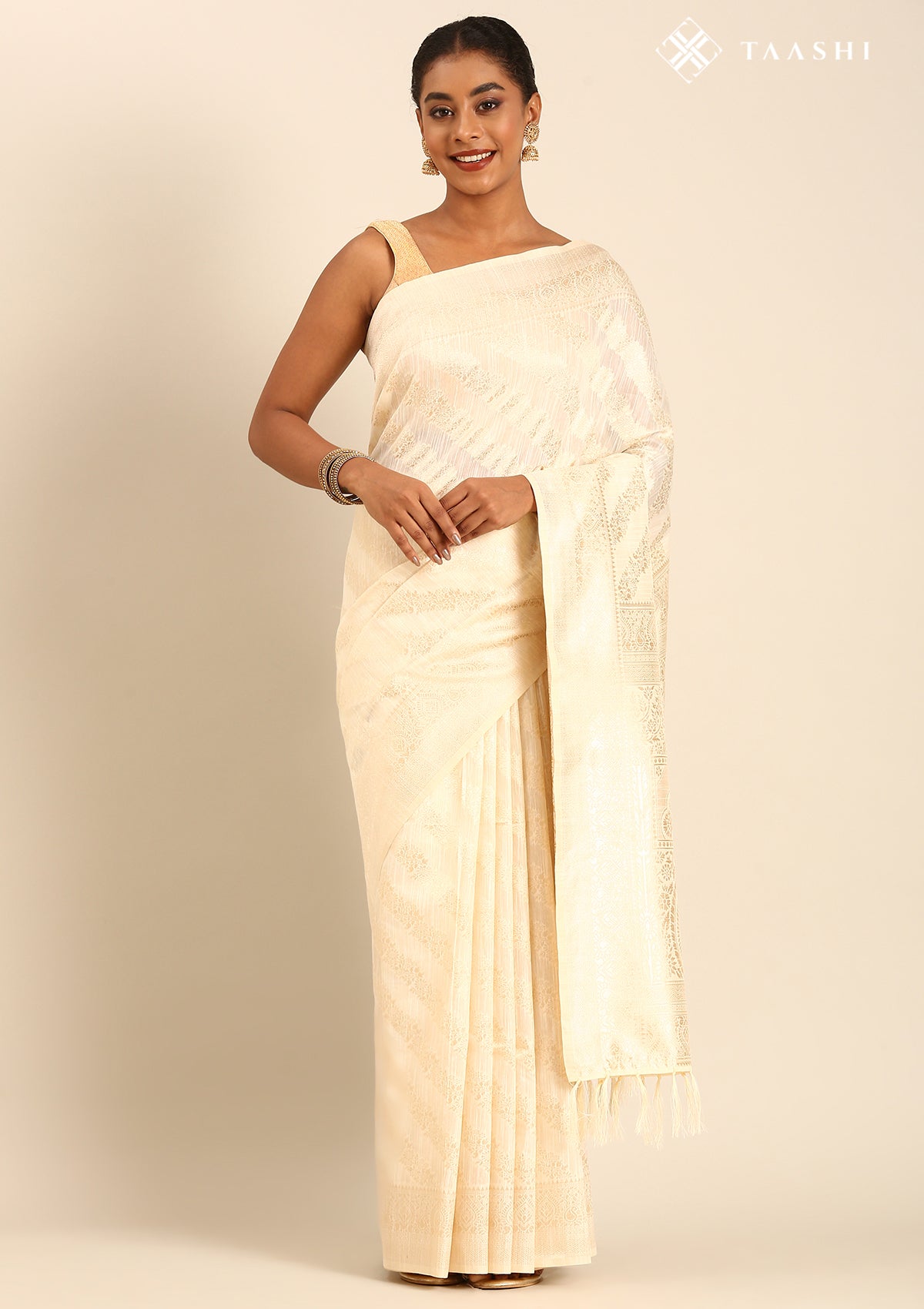 Cream Traditional Woven Tussar Saree