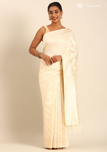 Cream Traditional Woven Tussar Saree