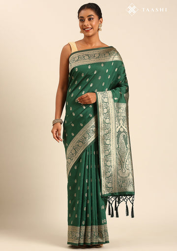Forest Green Silk Satin Weave Saree