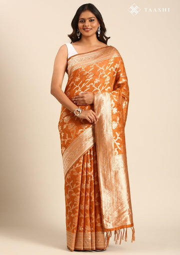 Rust Orange Tussar Contemporary Woven Saree