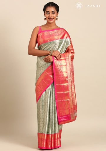 Emerald Green And Pink Kanchipuram Saree