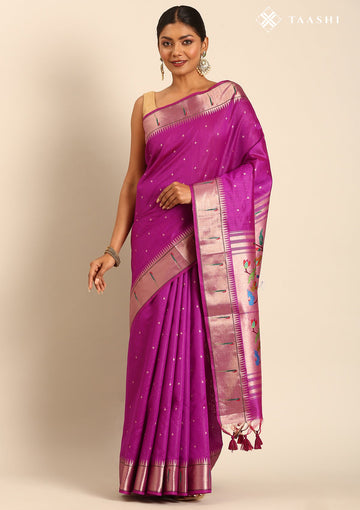Violet Tussar Paithani Woven Saree