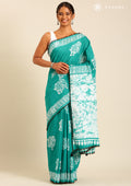 Sea Green Batik Elephant Printed Cotton Saree - Taashi