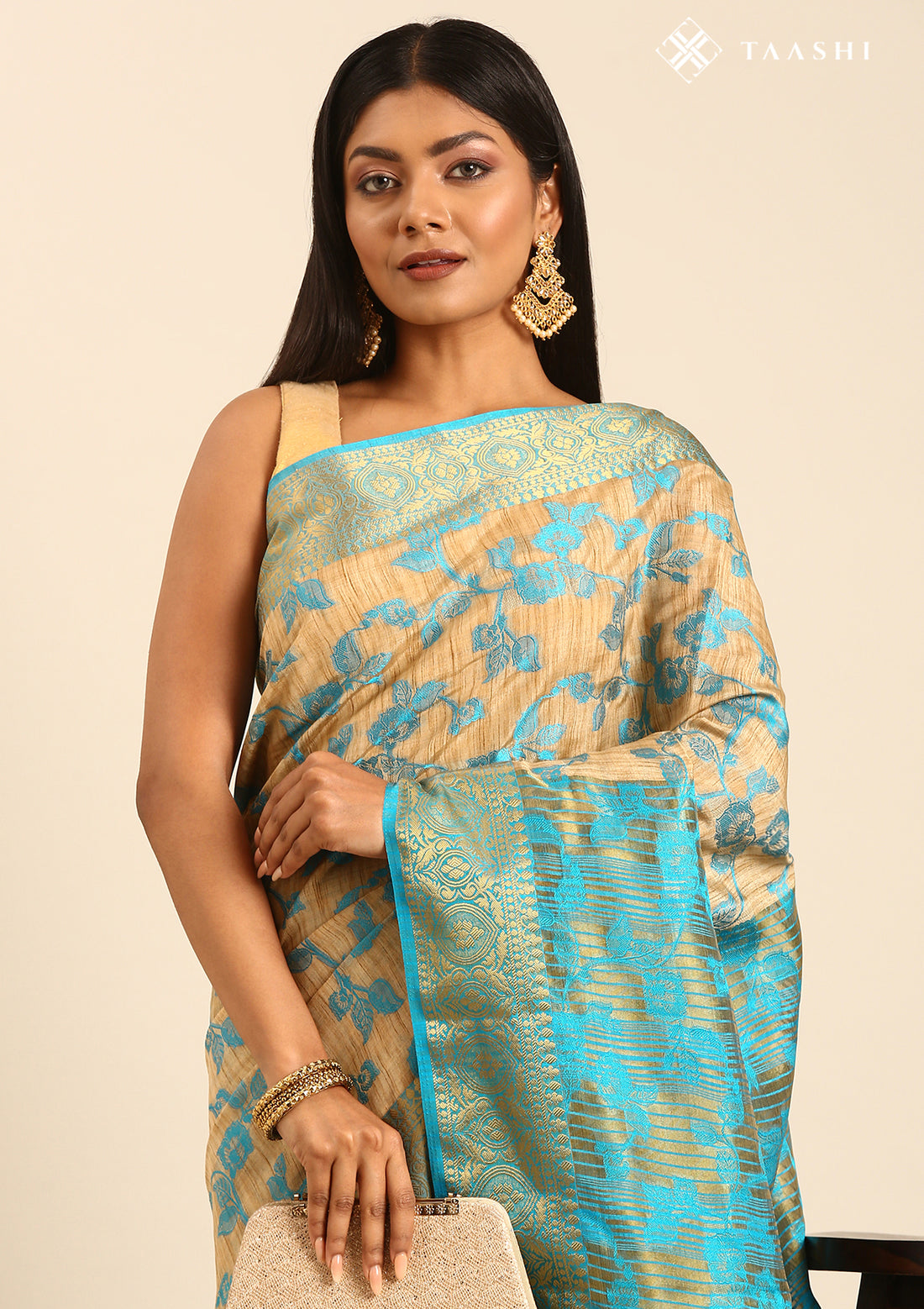 Blue Floral Woven Tussar Saree
