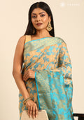 Blue Floral Woven Tussar Saree - Taashi