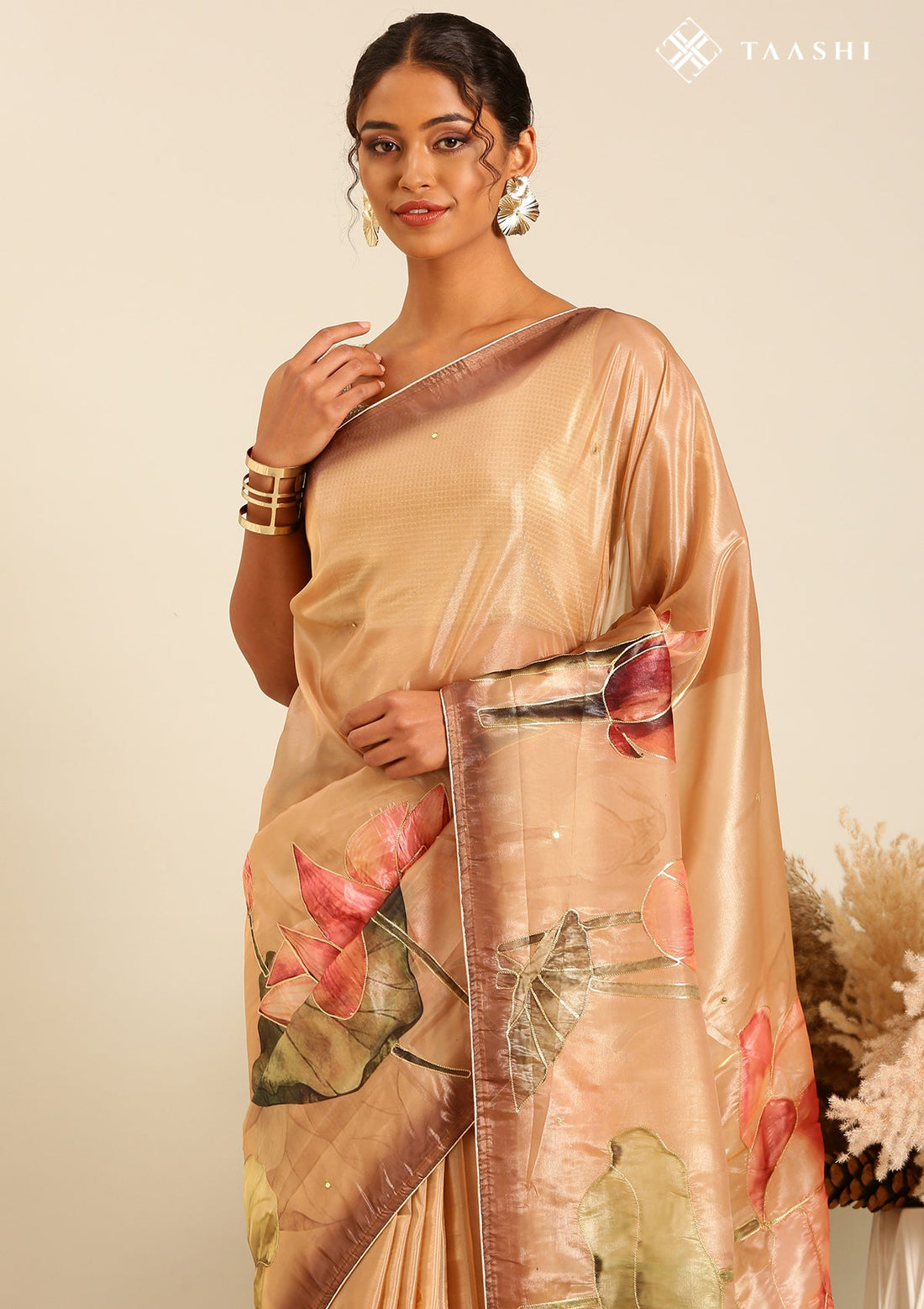 Mocha Brown Organza Contemporary Embroidered Saree