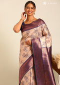 Rose Gold Floral Tissue Brocade Silk Saree - Taashi