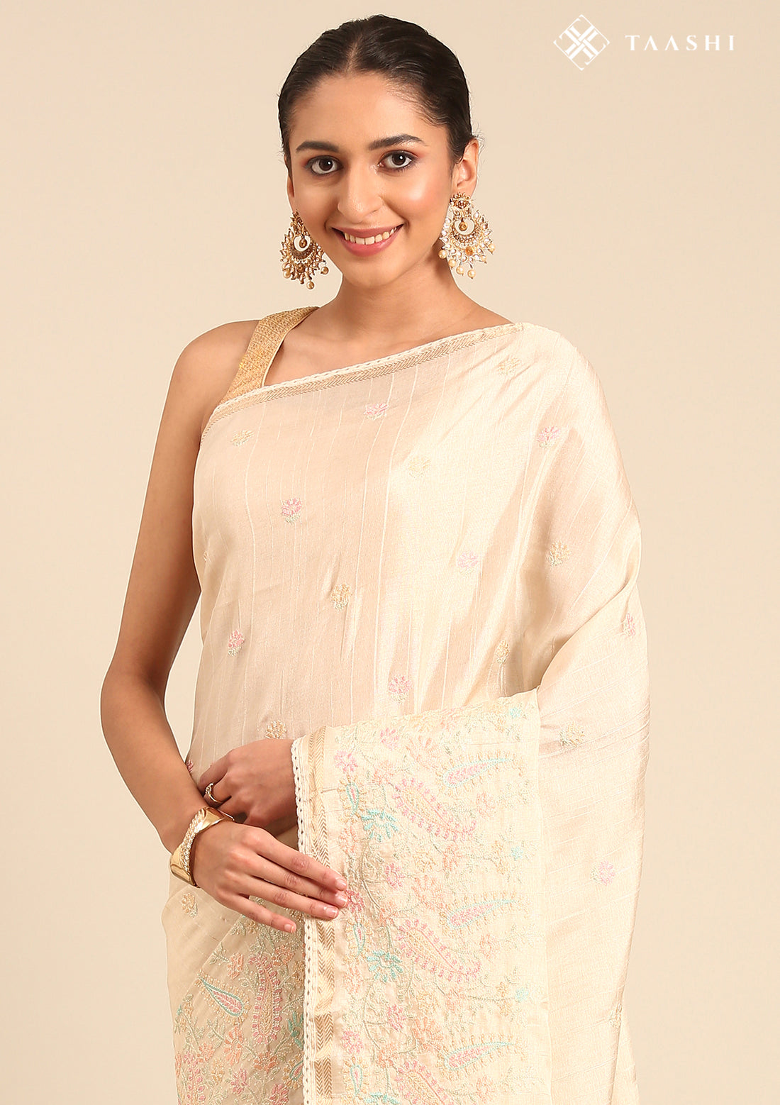 Cream Fancy Embroidery Tussar Saree